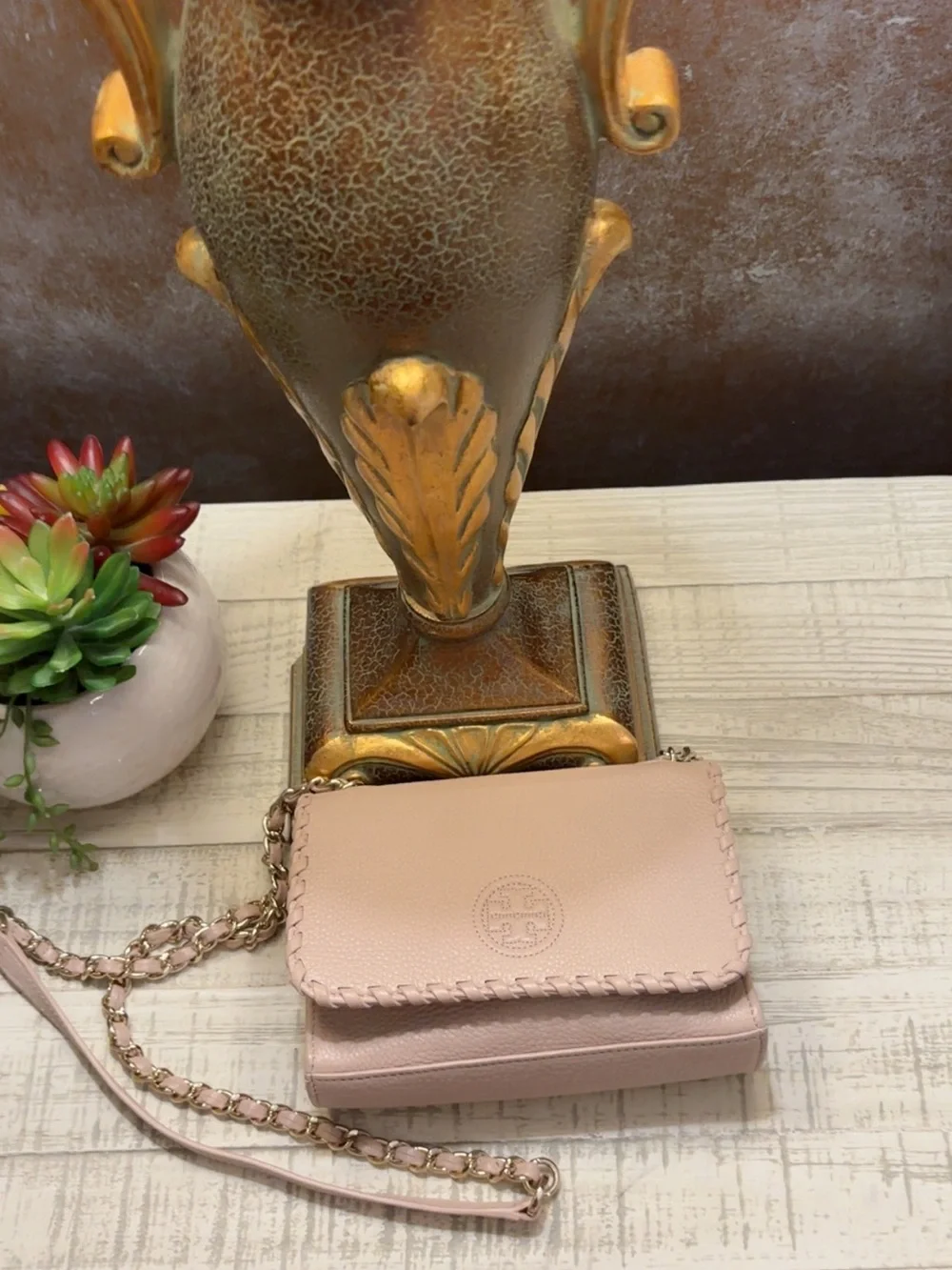 Like New ~Tory Burch Blush Whip Stitch Leather Chain Crossbody